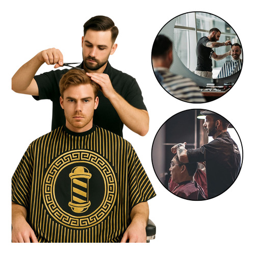 Kit Combo Set De 3 Capas De Barbería Peluquería Profesional Capa Polo De Barbería Amarillo