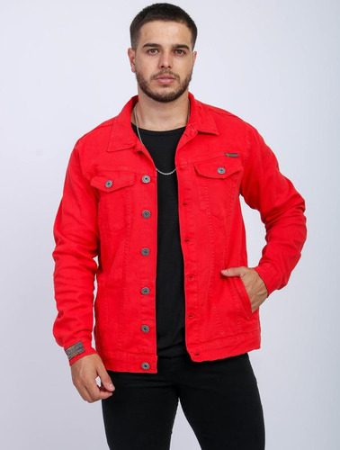 Jaqueta Vermelha Destroyed Rasgada Masculina Sarja Premium