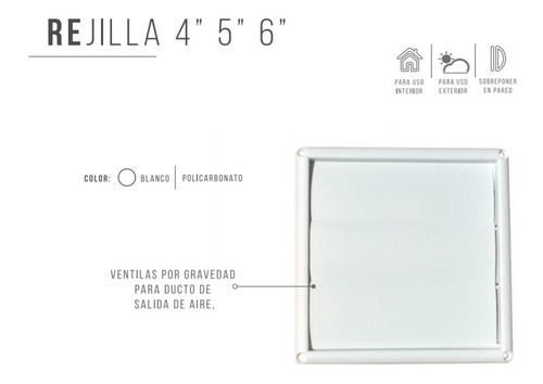 Imagen 3 de 6 de Rejilla Para Ducto 5 Pulgadas Blanco Masterfan