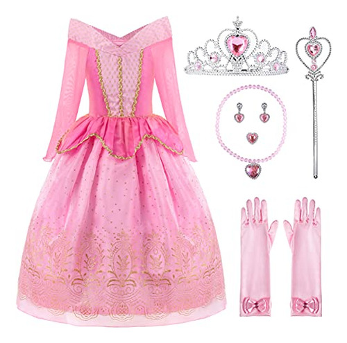 Vestido Princesa Niña Con Accesorios, 3t, Rosa.