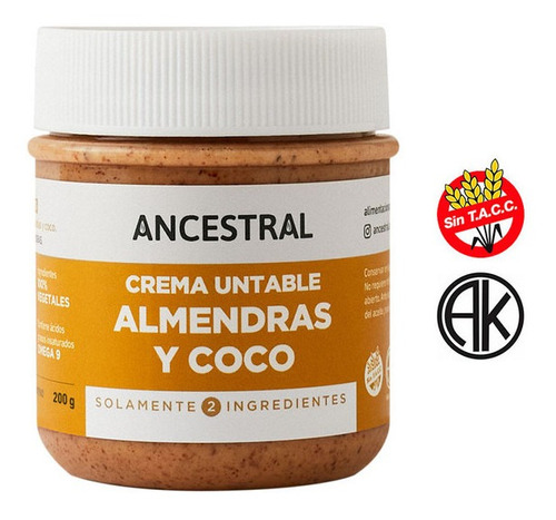 Crema Untable Vegetal Almendra Y Coco Ancestral