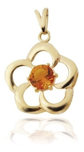 Dije De Oro Laminado 18k Flor Con Piedra Ambar Mujer Rommanel