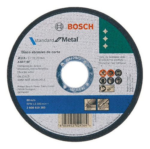 Disco De Corte Bosch Amoladora 115 Mm 4.1/2 Inox 1mm