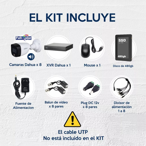 Imagen 3 de 9 de Kit Seguridad Dahua Cctv Dvr 16ch+ 8 Camara Fullcolor+ Disco