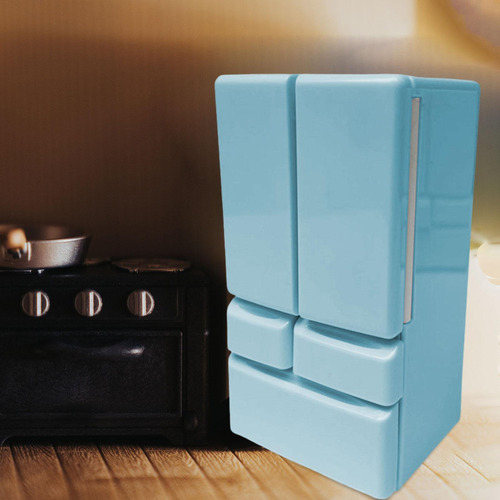 Mini Nevera De Juguete Para Casa De Muñecas, Accesorio Azul