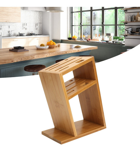 Cuchillero De Cocina Hueco Soporte De Bambú Soporte Inclinad