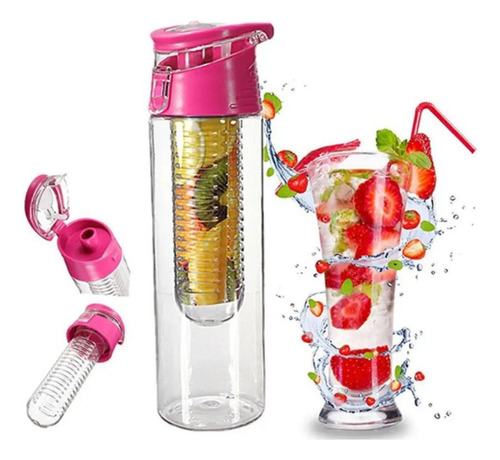 Botella Para Agua Infusión De Frutas 100% Natural 800ml Gym Color Rosa