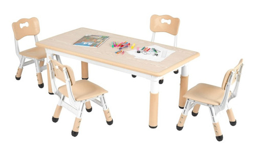 Juego De Mesa De Estudio Y 4 Sillas Para Niños, Altura Ajust