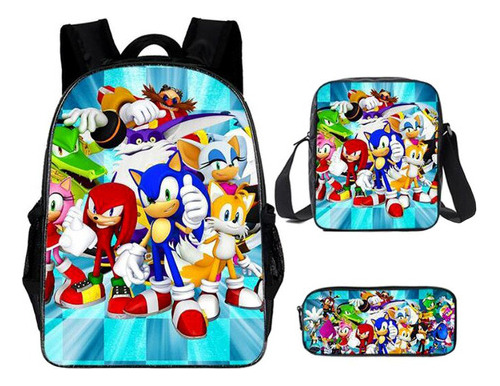 3 Unids/set Bolsas Escolares Impresas Sonic De Dibujos Anima