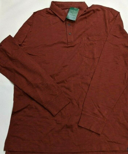 Nwot Even Tide Men's Vintage Wash Long Sleeve Polo Red, 3 