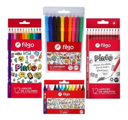 Kit Set Escolar Marcadores Colores Lapices Lapiz Negro Filgo