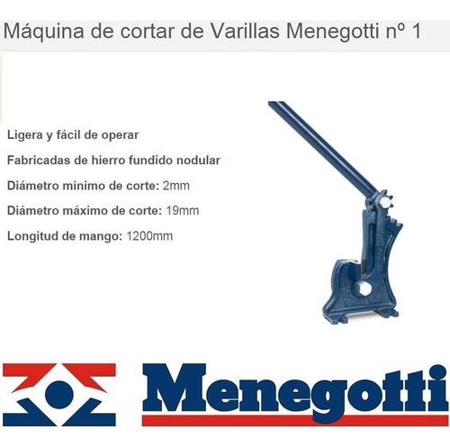 Cizalla Manual Menegoti Maquina Corta Varilla Hasta 19mm Nº1