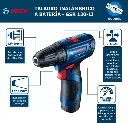 TALADRO ATORNILLADOR BOSCH GSR 120-LI, 12V 1 BATERIA Y MALETÍN