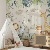 Comprar Vinilo Infantil Mural Selva Animales Acuarela Leon Jirafa
