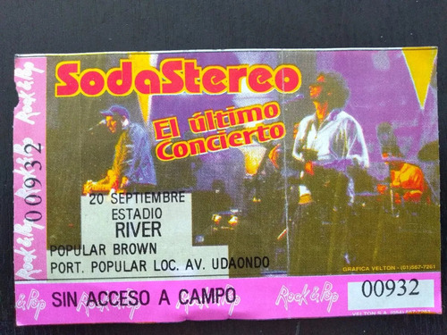Entrada Soda Stereo Platea 1997 River El Ultimo Concierto