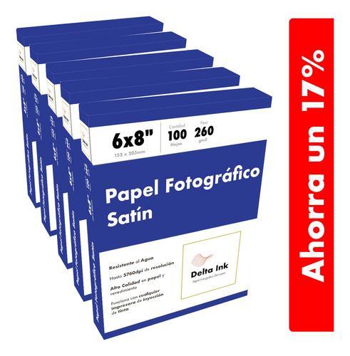 Papel Fotográfico Satin 500 Hojas 6x8 (5 Pack) Delta Ink