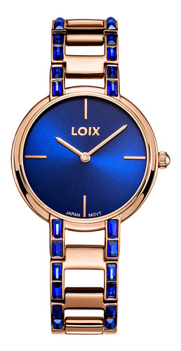 Reloj Loix Mujer L1191-4 Oro Rosa Con Piedras Azules