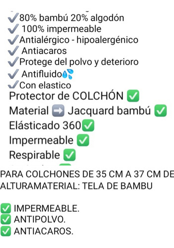 Protector De Colchón De Bamboo 2 Plazas Envío A Provincia