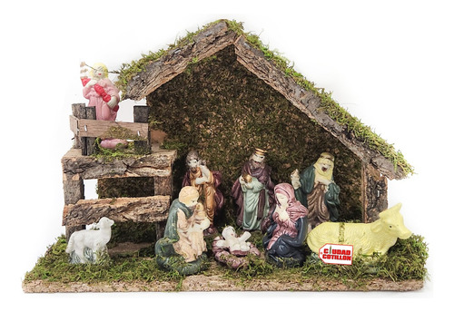 Pesebre 9 Figuras Completo Casa 20x18cm Cerámica Navidad -cc