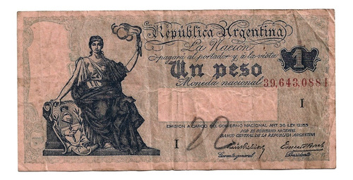 Billete Argentina 1 Peso Progreso Emitido En 1935