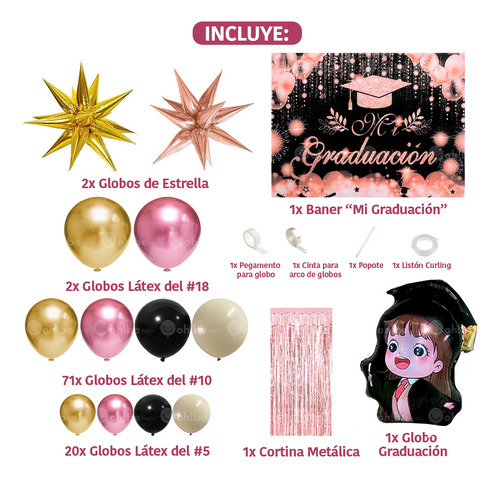 Kit Decoración Arco Globos Graduación Mujer Globos Graduada! Rosa Graduación Rosa