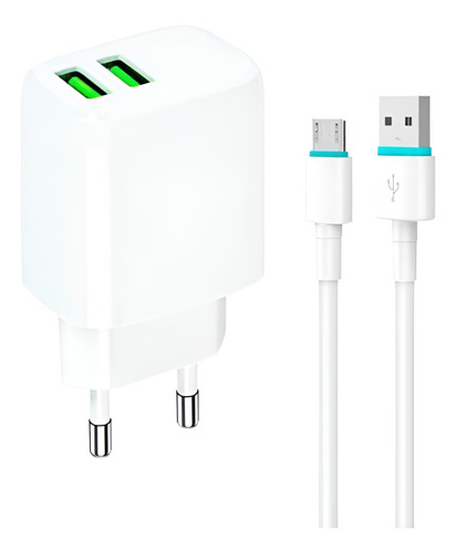 Cargador De Pared Rápido Doble Usb Cable Micro Usb 5v 2.4 A