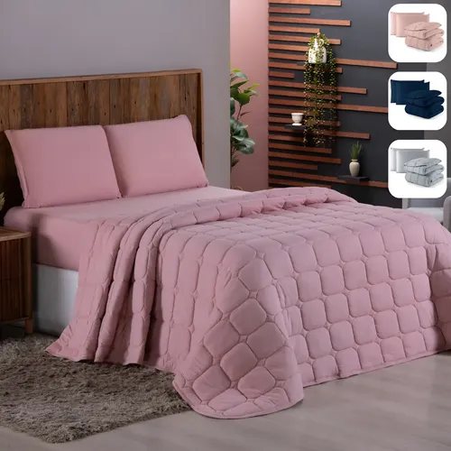 Kit Cobre Leito Queen 3 Peças Malha 100% Algodão Matelado Cor Rosa