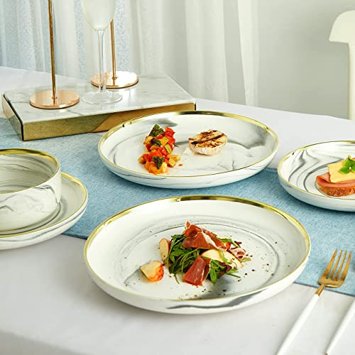 Vajilla De Ceramica Color Blanco Bordes Dorados 12 Piezas