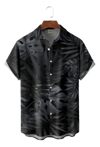 Camisa Hawaiana Unisex Negra Con Forma De Hoja De Palma, Cam