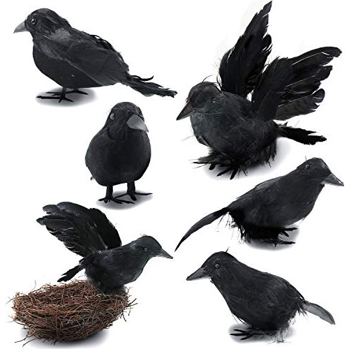6 Piezas De Cuervos Negros De Halloween Plumas, Decorac...