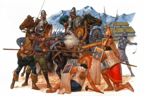 Conquistadores Españoles Contra Los Incas - Lámina 45x30 Cm.