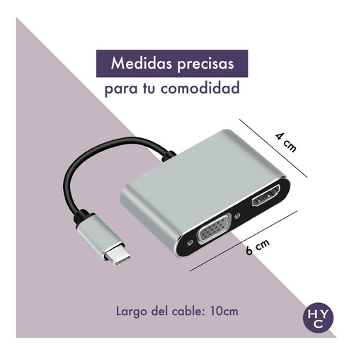 Imagen 6 de 9 de Usb C - 2 En 1 Salida Video: Hdmi + Vga Full Hd Dual 4k 2k