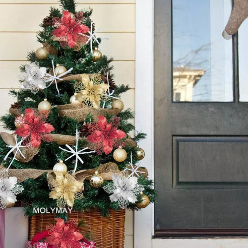 20 Pcs Flores De Navidad Con Clip Decoraciones Navideñas