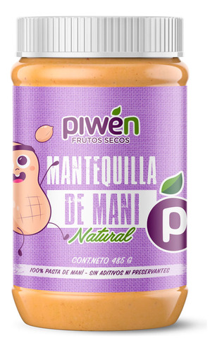 Mantequilla De Maní Piwén 485gr, 100%maní