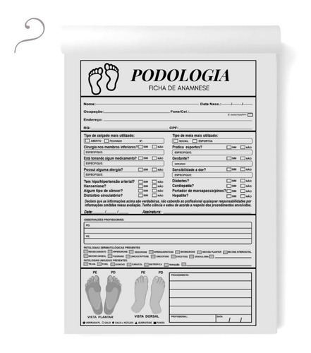 10 Blocos Ficha De Anamnese Para Podologia 100 Folhas Cada