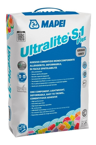 Adhesivo Aligerado Prestacion Ultralite S1 Gris Mapei Sibaco