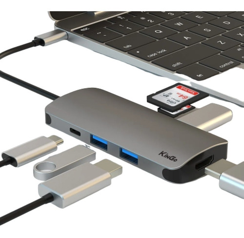 Adaptador Hub Macbook Pro / Air 5 Em 1 Usb C Cinza Qualidade