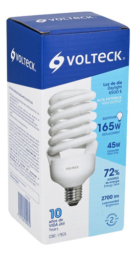 Lámpara Espiral T4 45 W Alta Potencia Luz Día, Volteck 46828