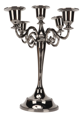 Candelabro De Metal Negro Con 5 Brazos, Elegante, Resistente