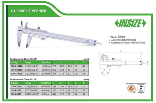Imagen 2 de 7 de Calibre Mecanico Insize 1205-2002s 200mm Lec.0.02 Solfer