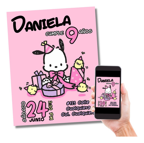 Invitación Digital Pochacco Cumpleaños Fiesta