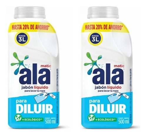 Ala Jabon Liquido 500 Ml Para Diluir Rinde 3 Lt Pack X2u