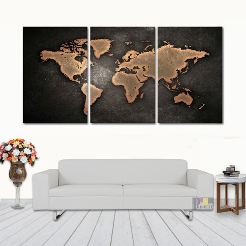 Quadros Decorativo Mapa Múndi Continental 120x60 Lindo N4