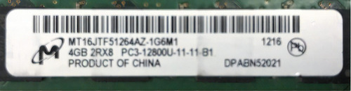Memoria RAM 4GB 1 Micron MT16JTF51264AZ-1G6M1