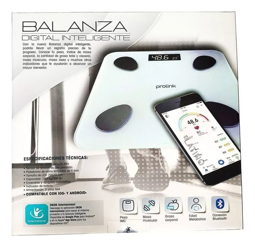 Balanza Prolink Digital D Baño, Mide, Peso, Grasa, 180 Kilos