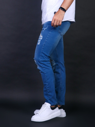 Pantalon Jean Walder Hombre Roturas Azul Regular El Don