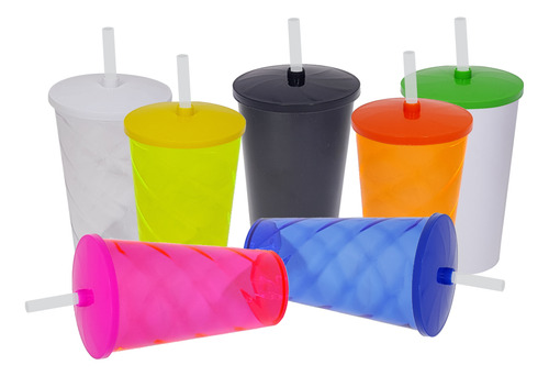 25 Copo Twister Com Tampa E Canudo Acrílico 540ml Transfer