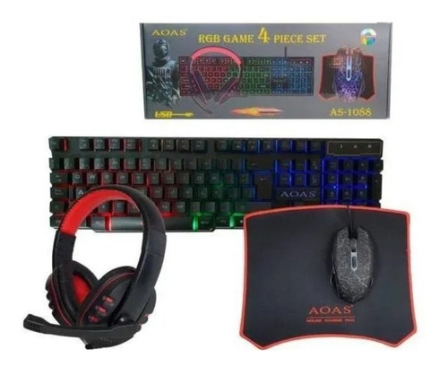 Kit  Gamer 4 En 1 Teclado Mouse Audifonos Pad Aoas