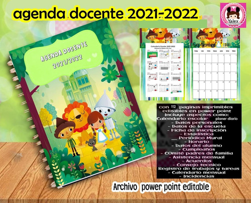  Kit Imprimible Agenda Docente Mago De Oz Maestra 21- 2022