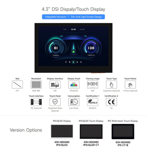 Pantalla Dsi Waveshare De 4.3 Pulgadas, Resolución De 800